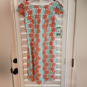 LILLY PULITZER l BARBARA DRESS, SUNRISE ORANGE, 2 TONE PEDAL LACE